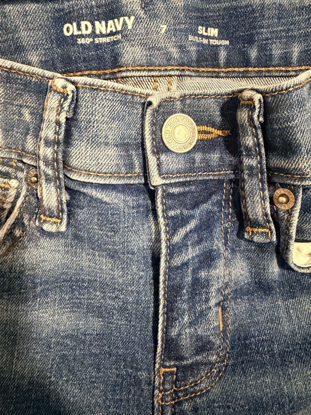Old Navy Boys Jeans Lot Size 7 Slim 360 Stretch Blue and Brown 2 Pairs 2