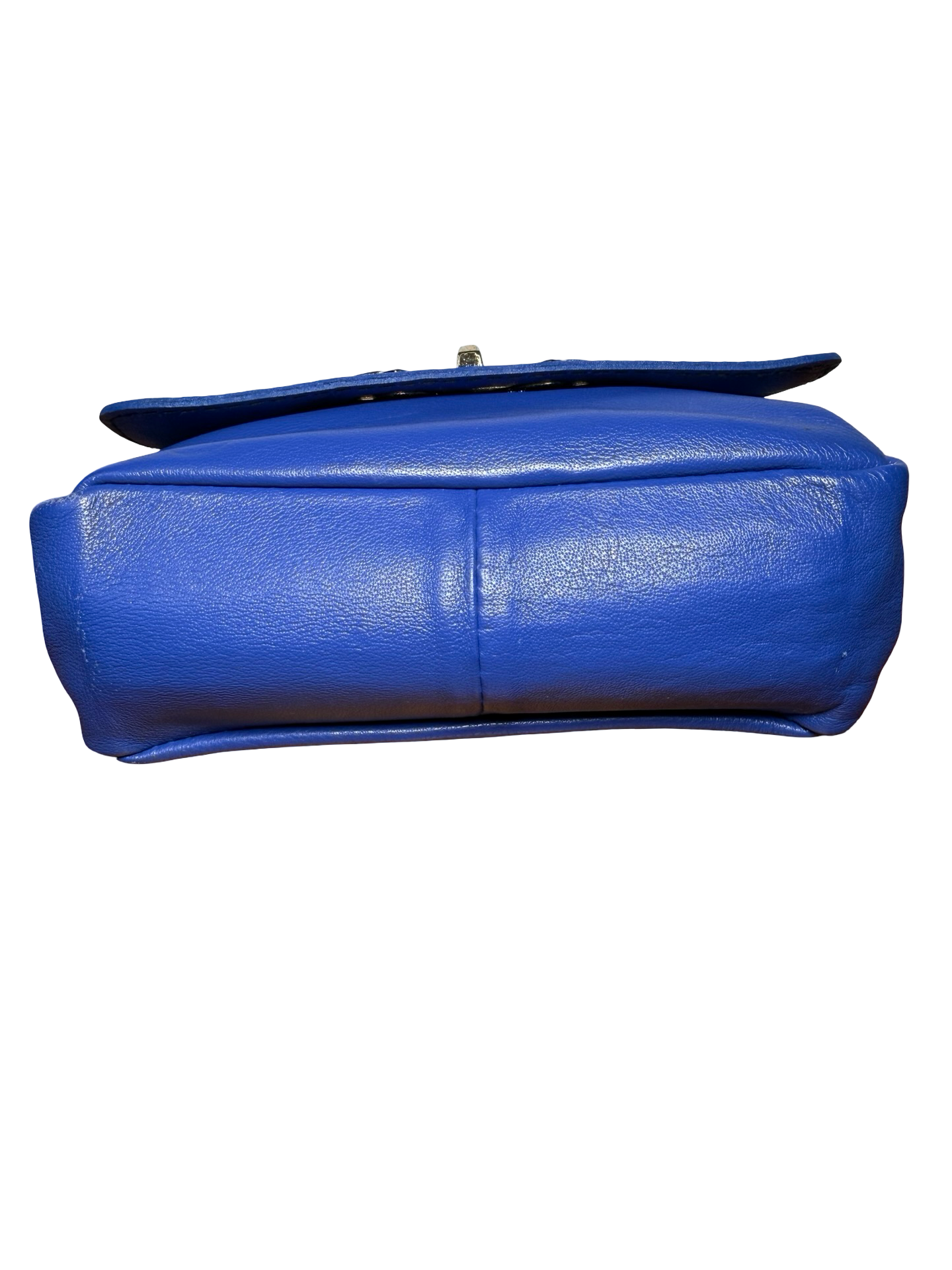 Rare Blue Genuine Leather Made in Italy Blue Crossbody Bag Bow Clasp Chain Strap 7