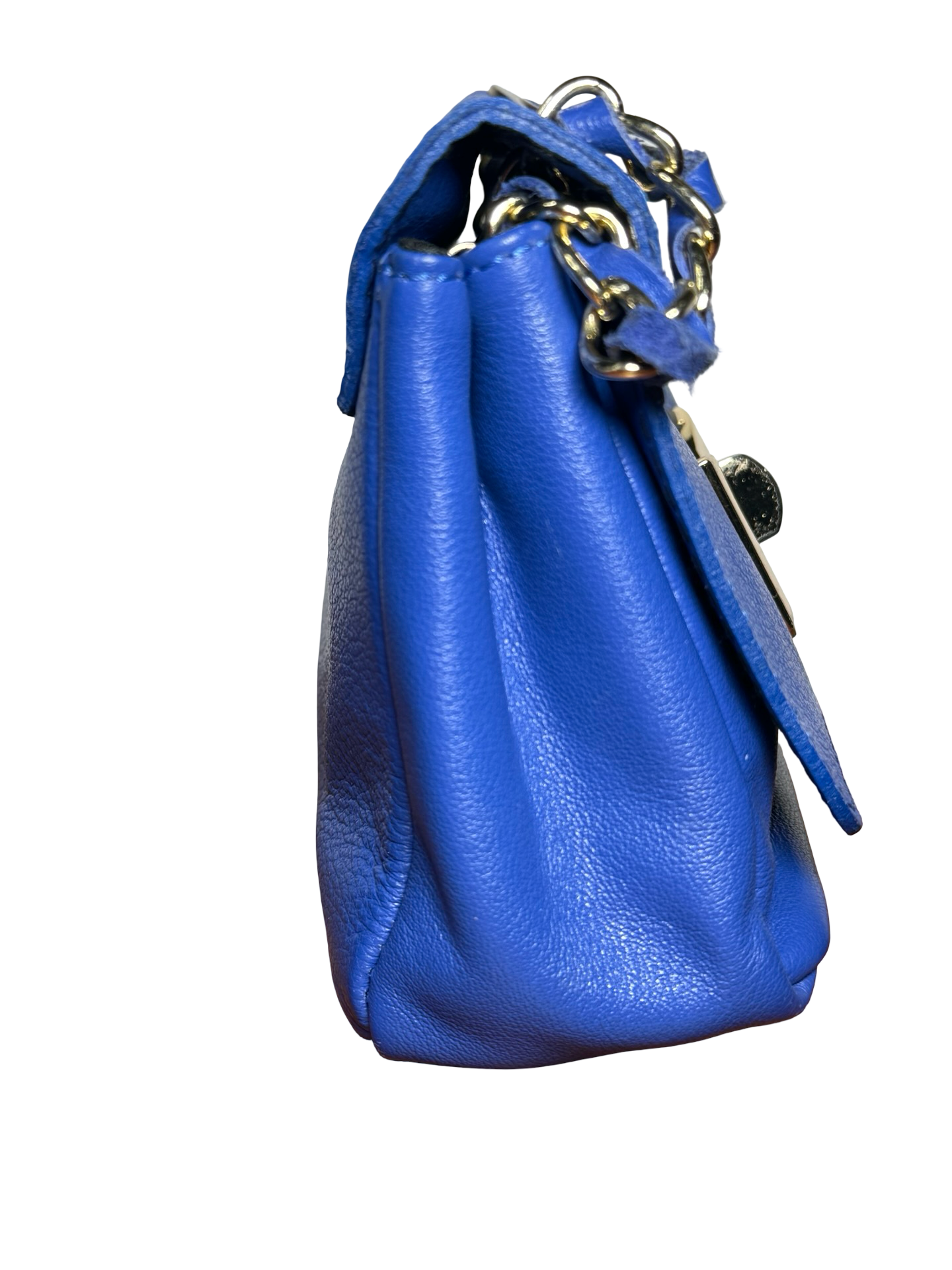 Rare Blue Genuine Leather Made in Italy Blue Crossbody Bag Bow Clasp Chain Strap 8
