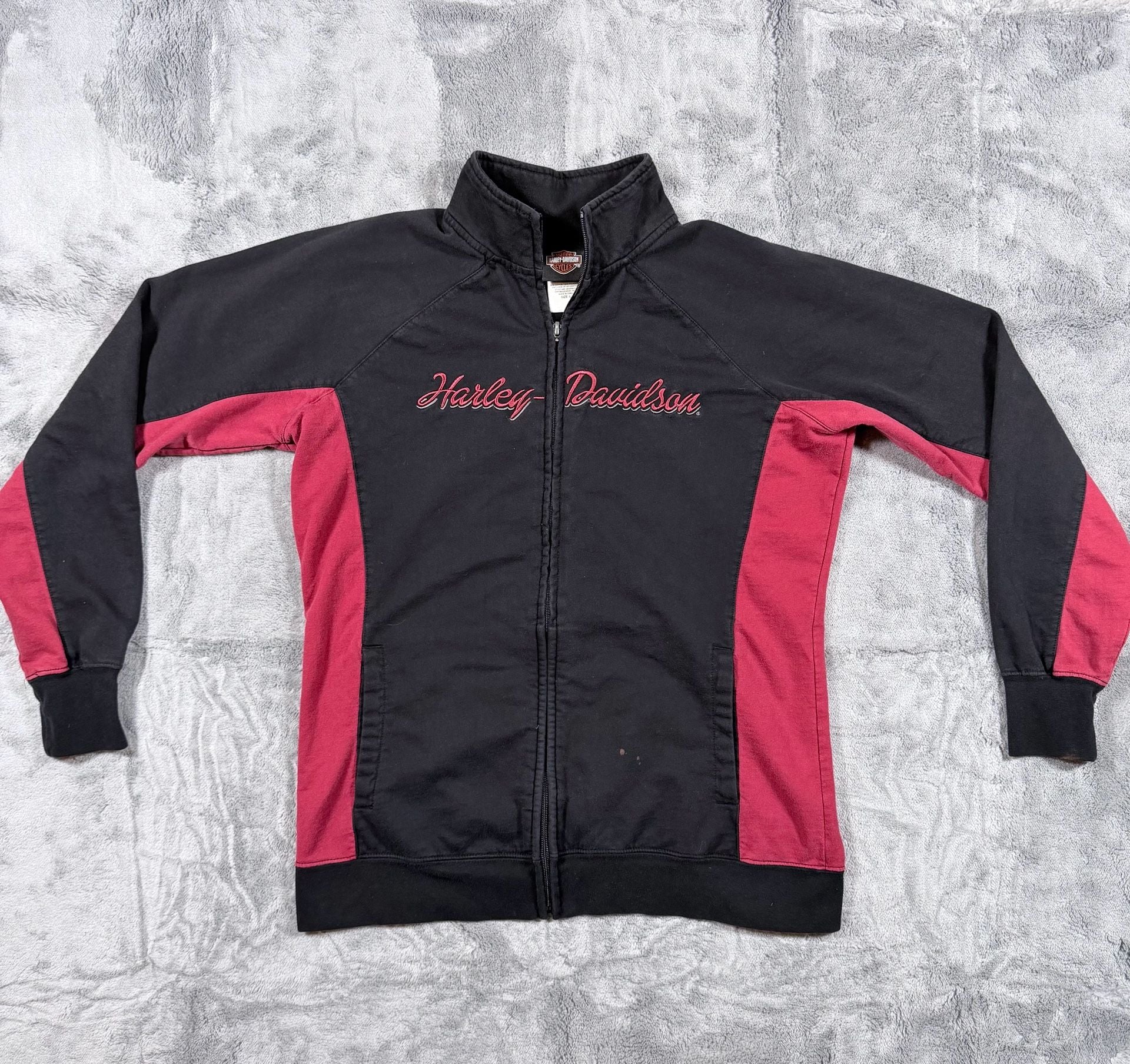Harley-Davidson Zip Up Jacket Size L Black Red Spell Out 2
