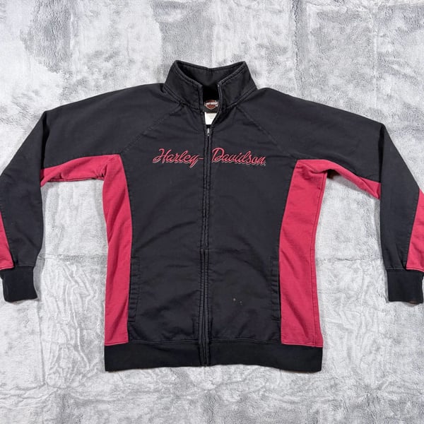 Harley-Davidson Zip Up Jacket Size L Black Red Spell Out