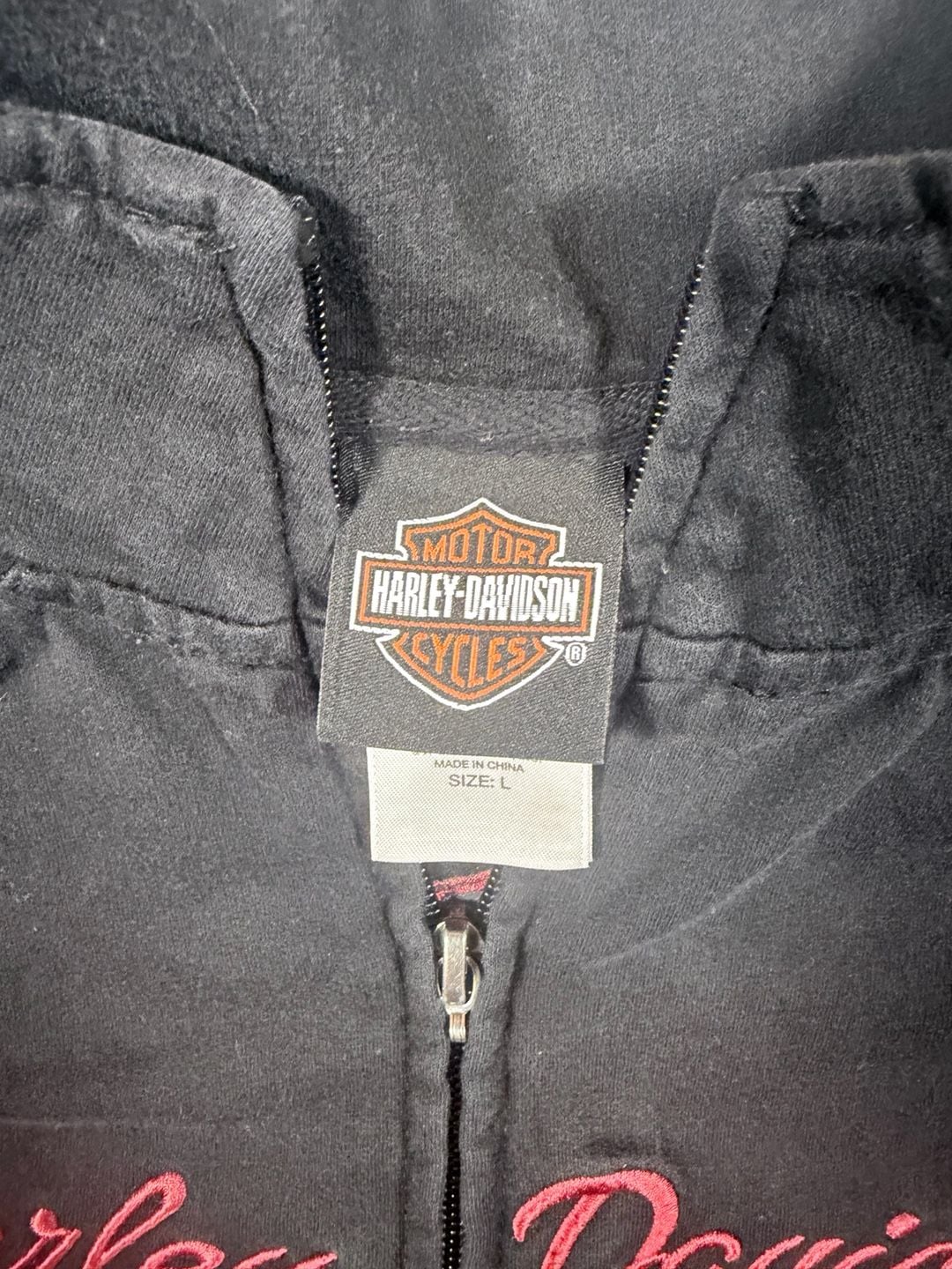 Harley-Davidson Zip Up Jacket Size L Black Red Spell Out 4