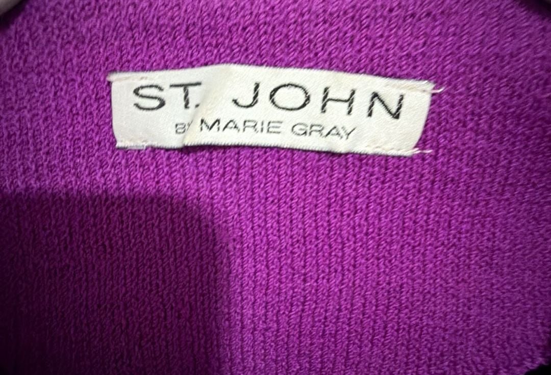 St. John Knit Jacket Size 10 Purple Double Breasted Gold Buttons 3