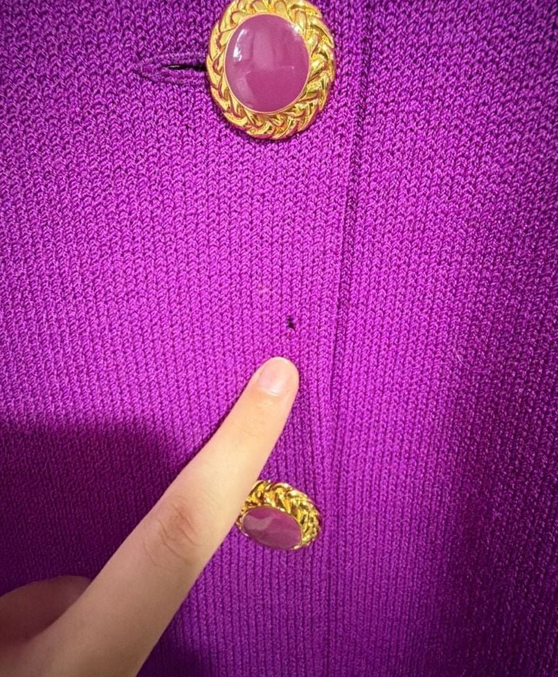 St. John Knit Jacket Size 10 Purple Double Breasted Gold Buttons 4