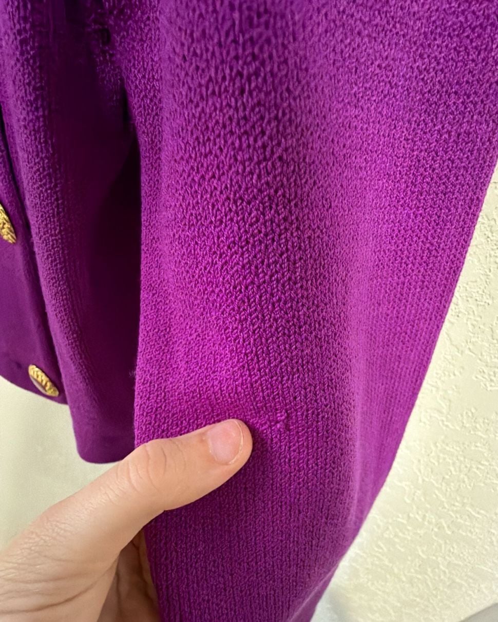 St. John Knit Jacket Size 10 Purple Double Breasted Gold Buttons 5