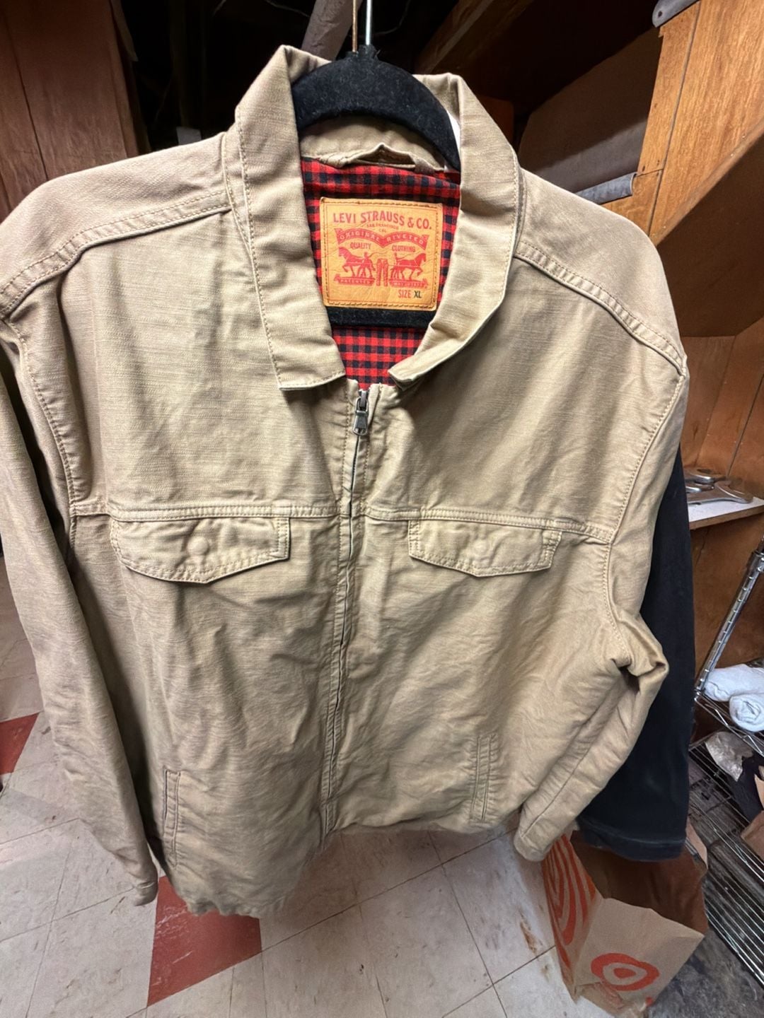Levi Strauss & Co. Canvas Jacket Size XL Tan Red Plaid Lined 2