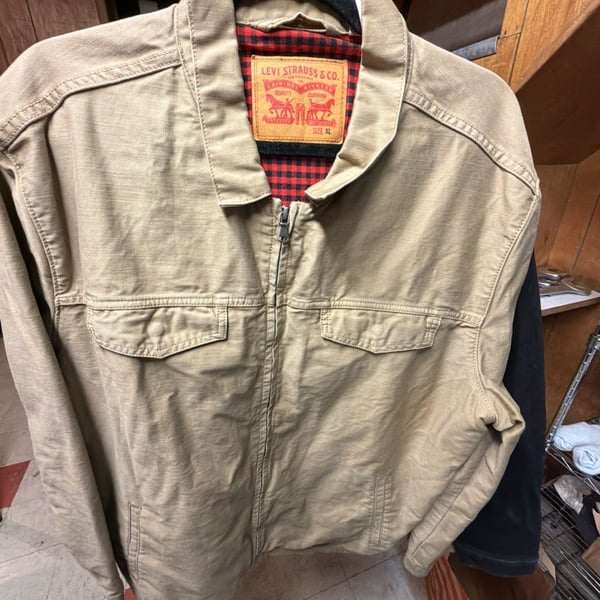 Levi Strauss & Co. Canvas Jacket Size XL Tan Red Plaid Lined