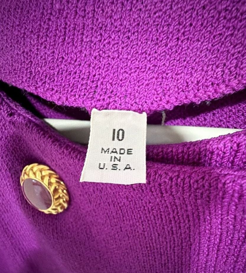 St. John Knit Jacket Size 10 Purple Double Breasted Gold Buttons 10