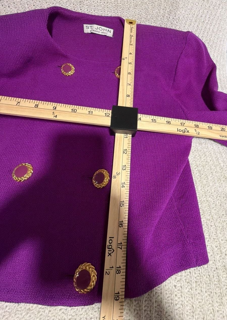 St. John Knit Jacket Size 10 Purple Double Breasted Gold Buttons 11