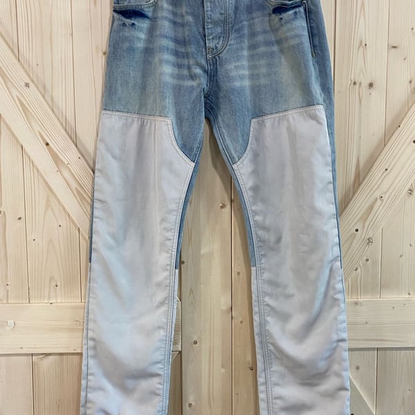 Mnml Jeans Patchwork Denim Pants Blue White 33 x 31
