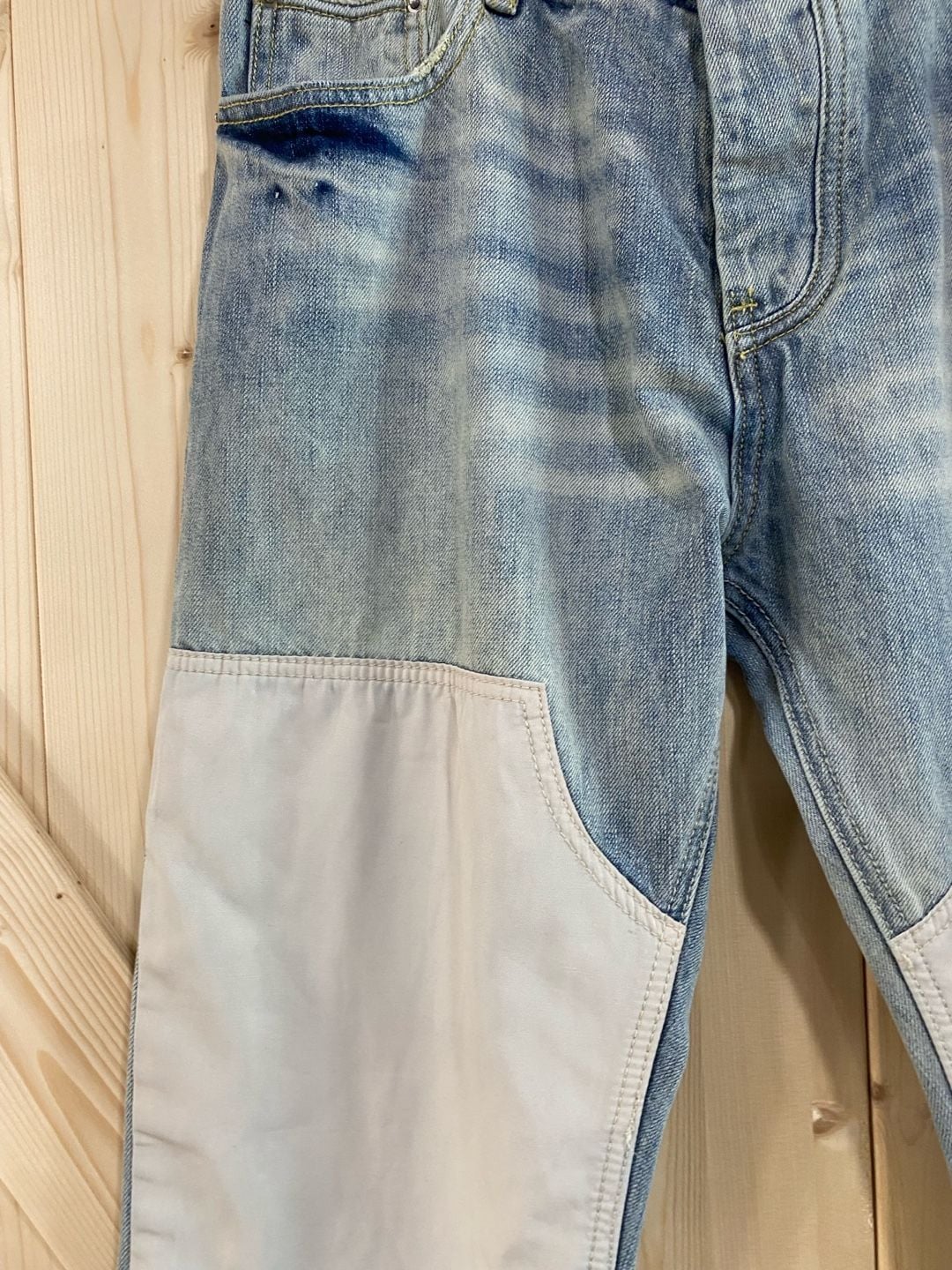 Mnml Jeans Patchwork Denim Pants Blue White 33 x 31 4