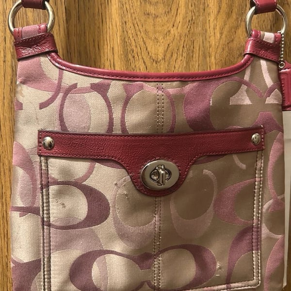 Coach Penelope Optic Signature Jacquard Hippie Crossbody Bag Plum F17479