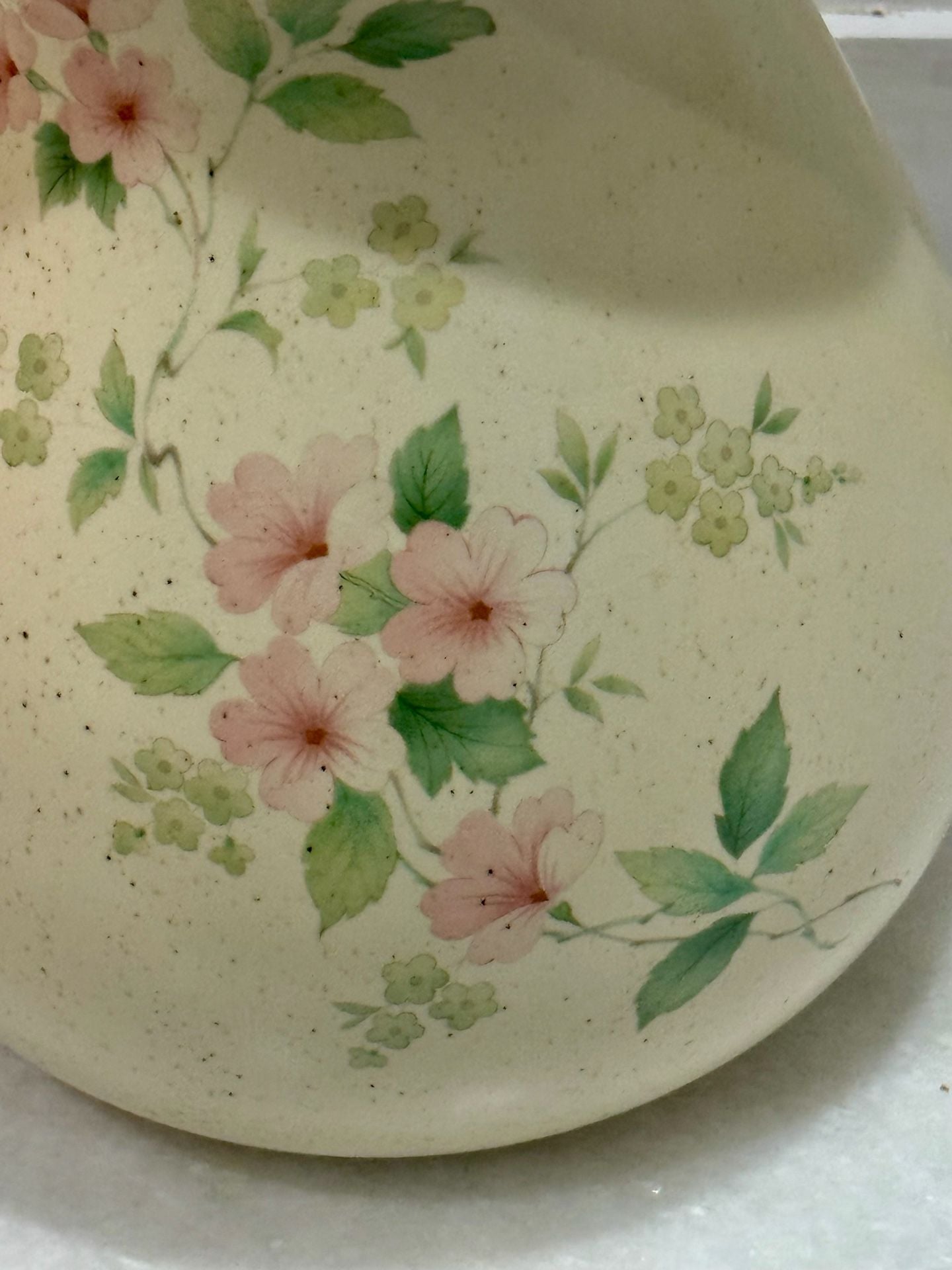 McCoy Pottery Romance Floral Pitcher Cream Pink Green Speckled Stoneware 2
