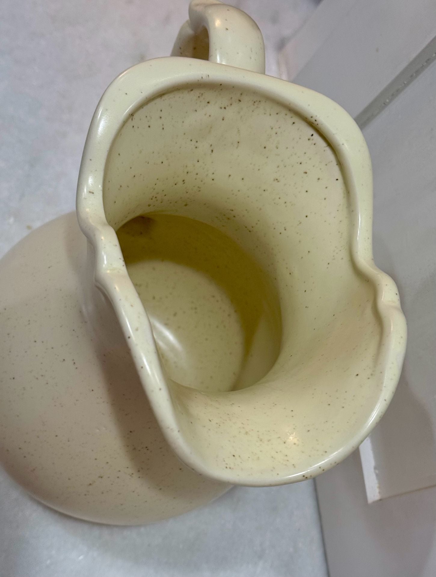McCoy Pottery Romance Floral Pitcher Cream Pink Green Speckled Stoneware 4