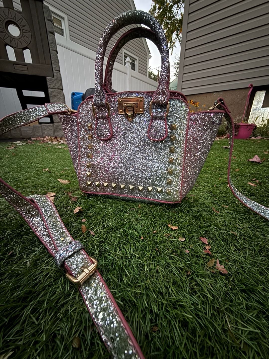 CMK Presents Glitter Studded Satchel Crossbody Handbag Pink
# mini purse # y2k #fairy # sparkling 2