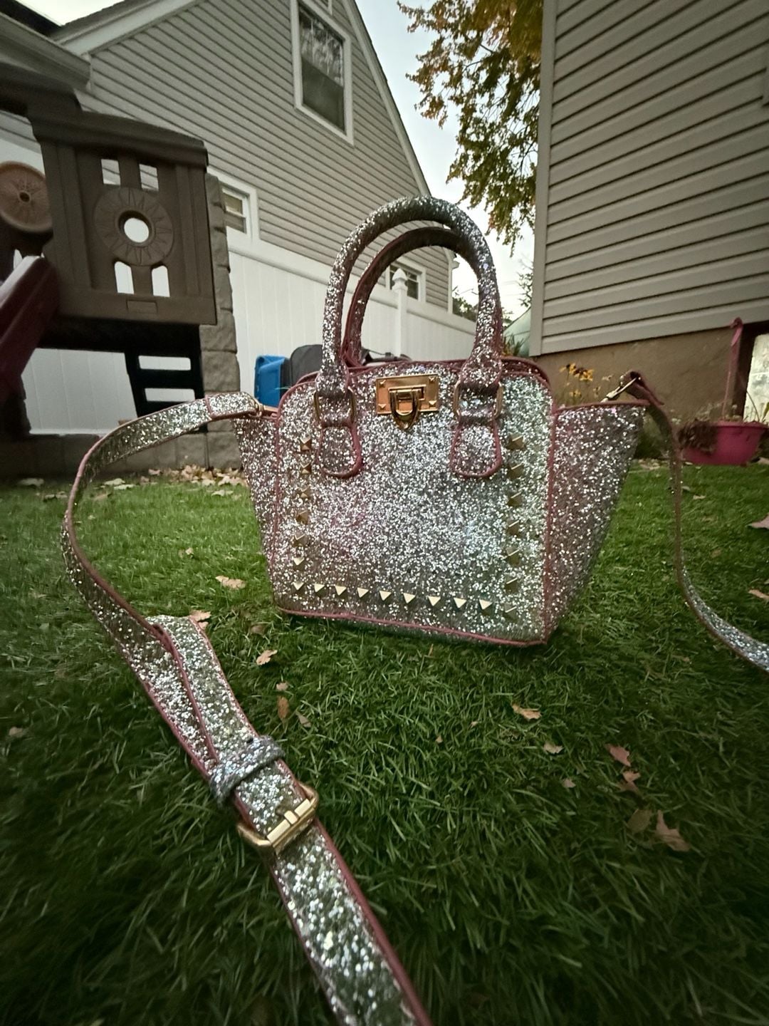 CMK Presents Glitter Studded Satchel Crossbody Handbag Pink
# mini purse # y2k #fairy # sparkling 5