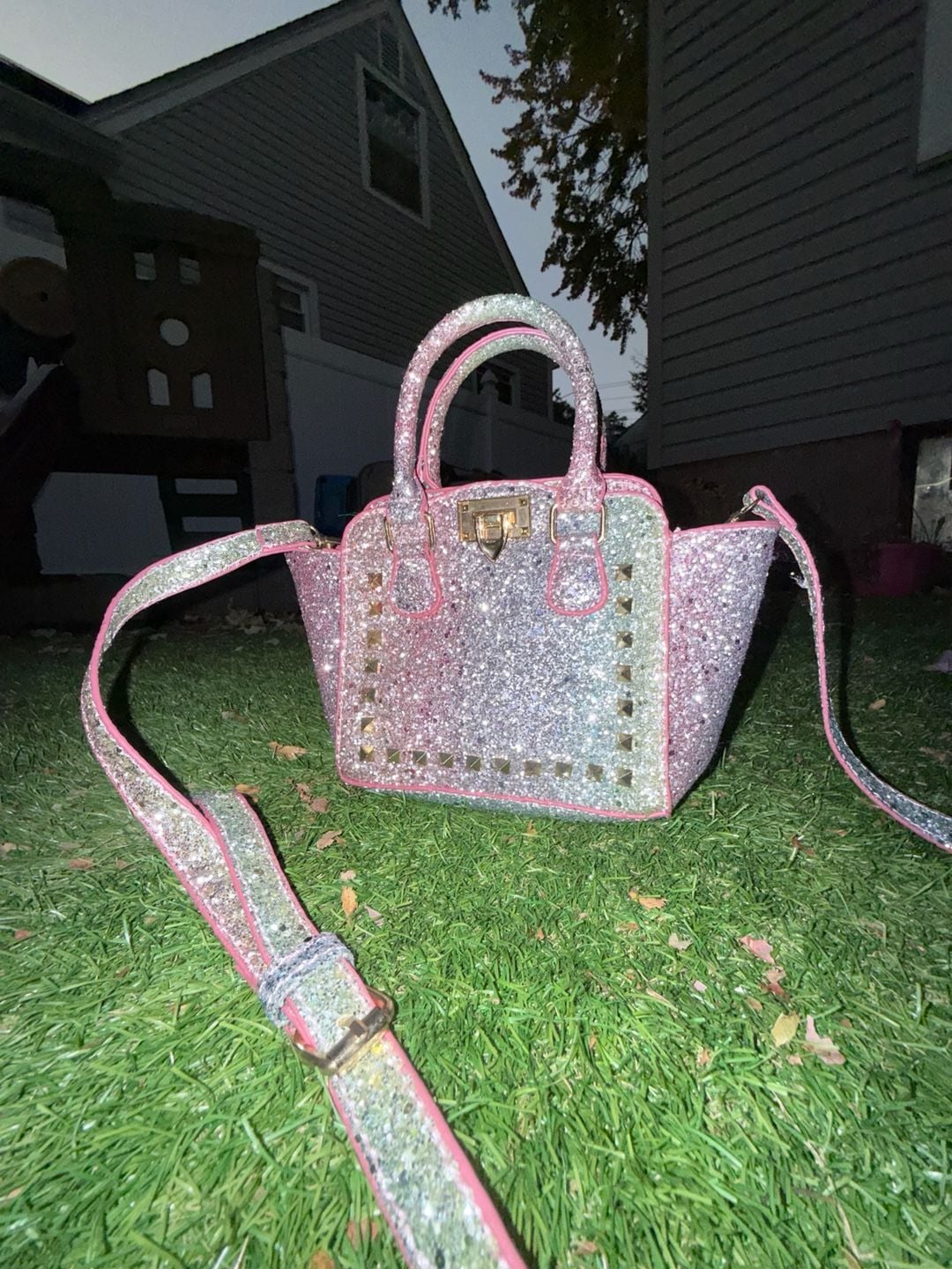 CMK Presents Glitter Studded Satchel Crossbody Handbag Pink
# mini purse # y2k #fairy # sparkling 6