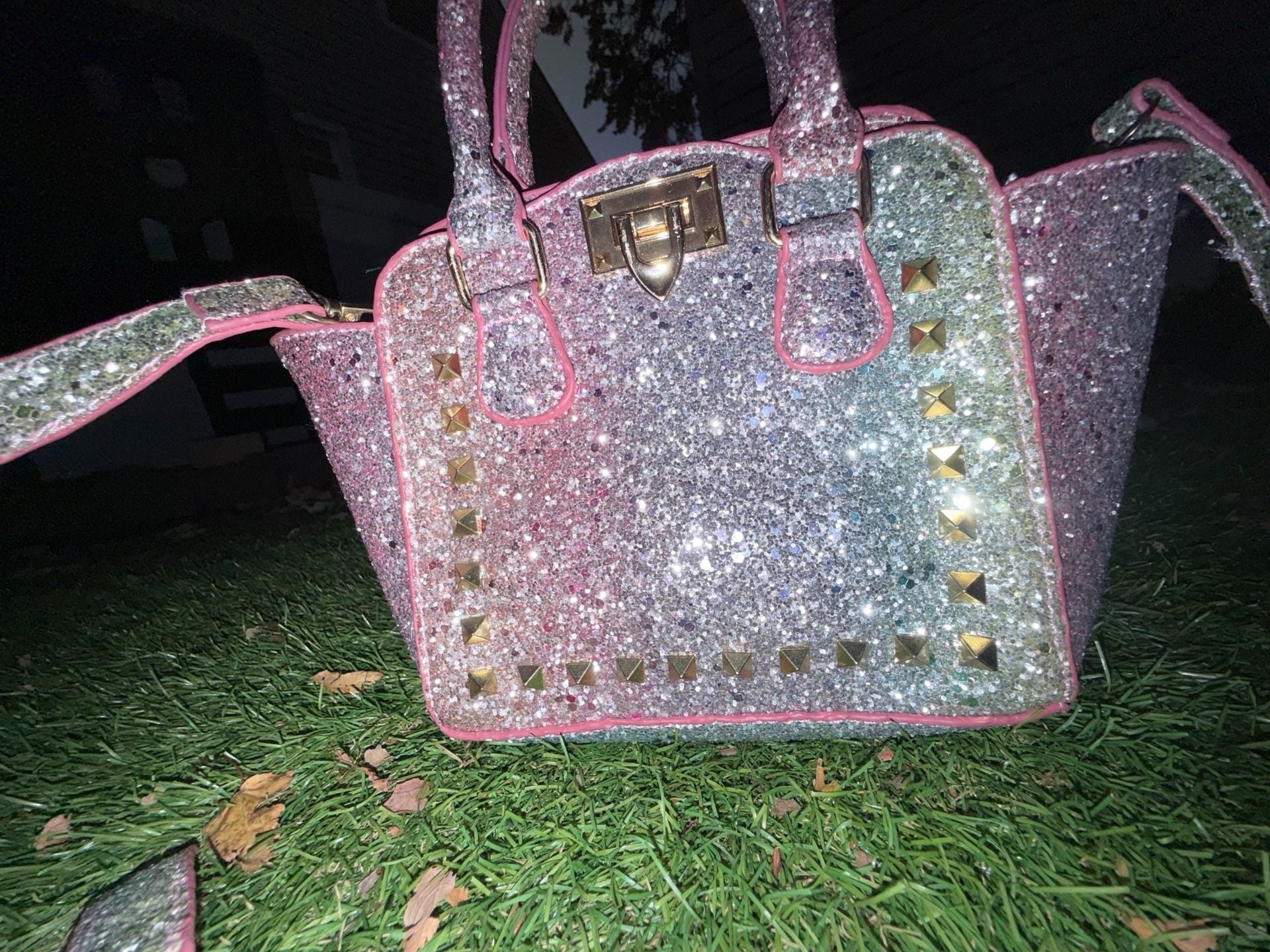 CMK Presents Glitter Studded Satchel Crossbody Handbag Pink
# mini purse # y2k #fairy # sparkling 7
