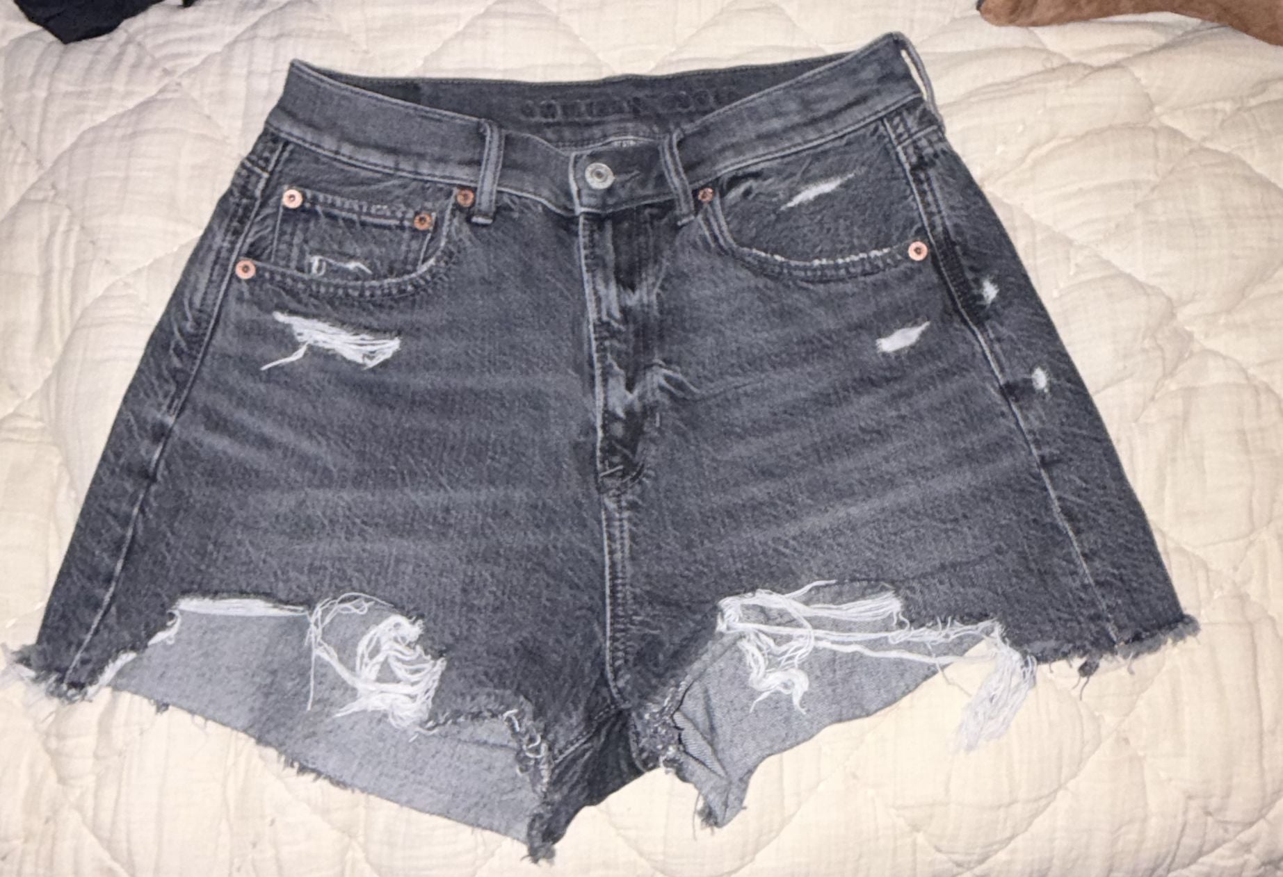 American Eagle Denim Cutoff Shorts Size 4 Black Distressed 2