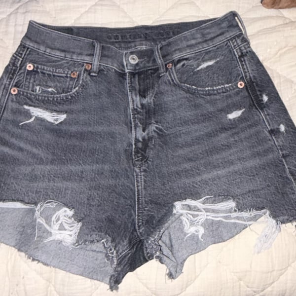 American Eagle Denim Cutoff Shorts Size 4 Black Distressed