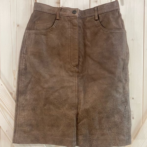 B.E.S.T. Authentic Leather Skirt Size 7 Brown Vintage Pencil