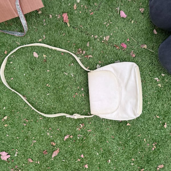 Coletta Genuine Leather Crossbody Bag Cream Flap Purse