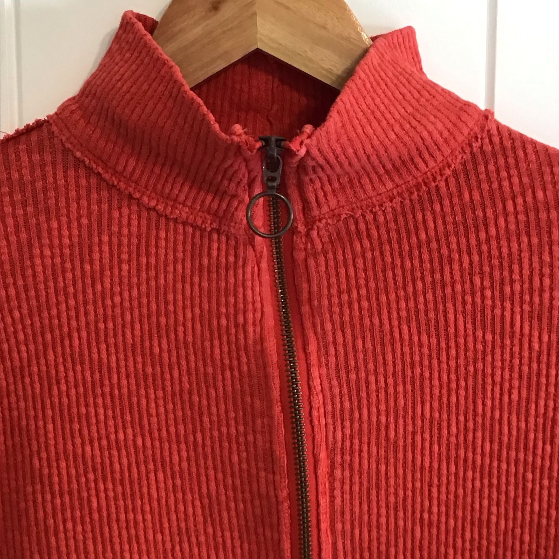 We The Free People Midnight Half Zip High Risk Red Ribbed Cropped Top Small 7
