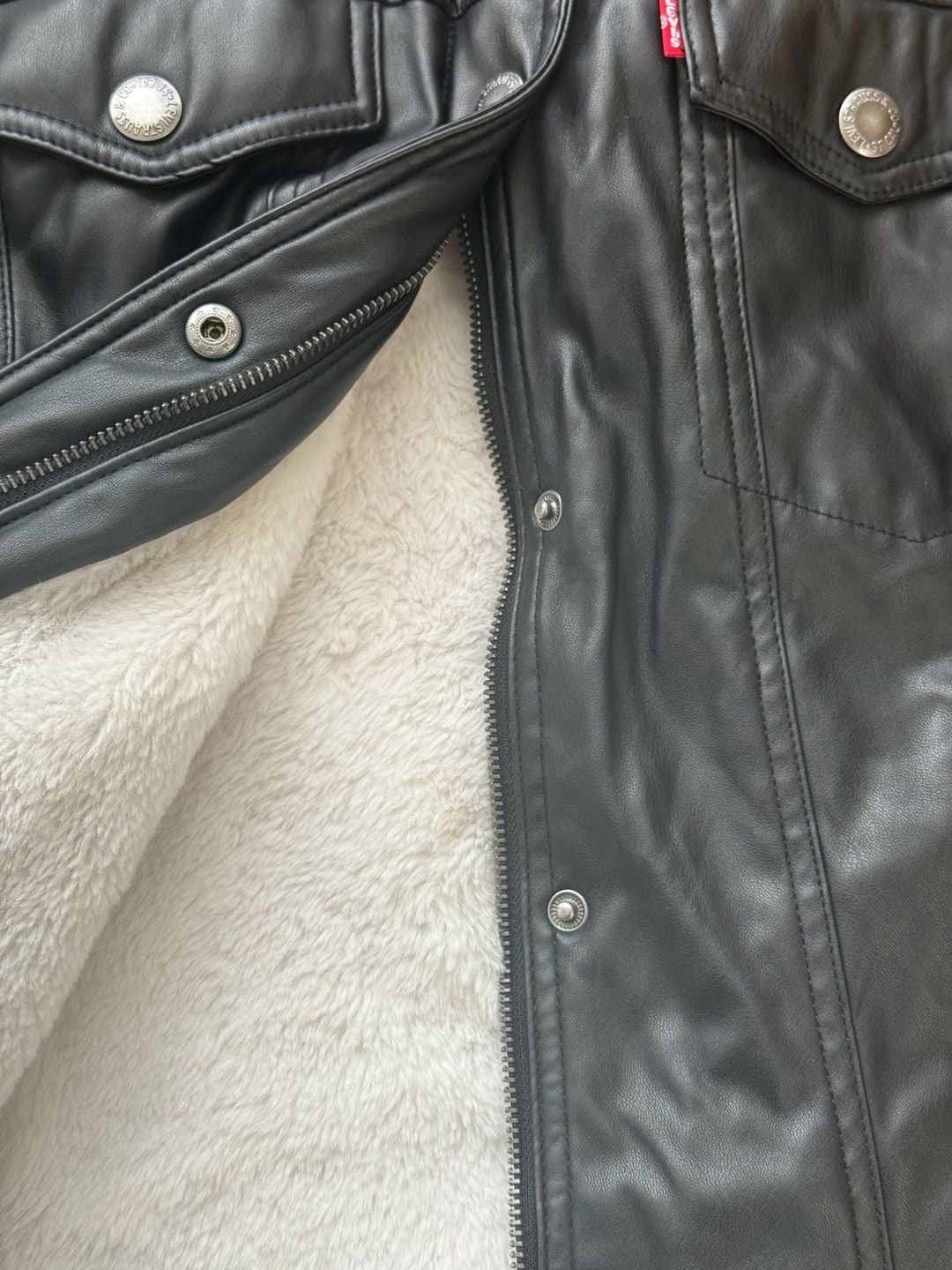Levis Faux Leather Trucker Jacket Size 3X Black Shearling Lined 5