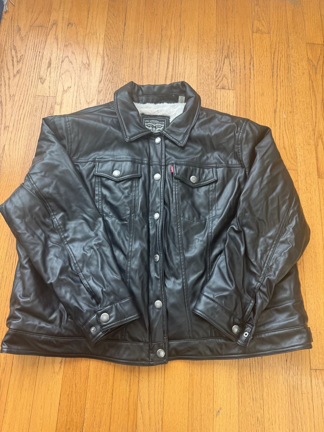 Levis Faux Leather Trucker Jacket Size 3X Black Shearling Lined 8