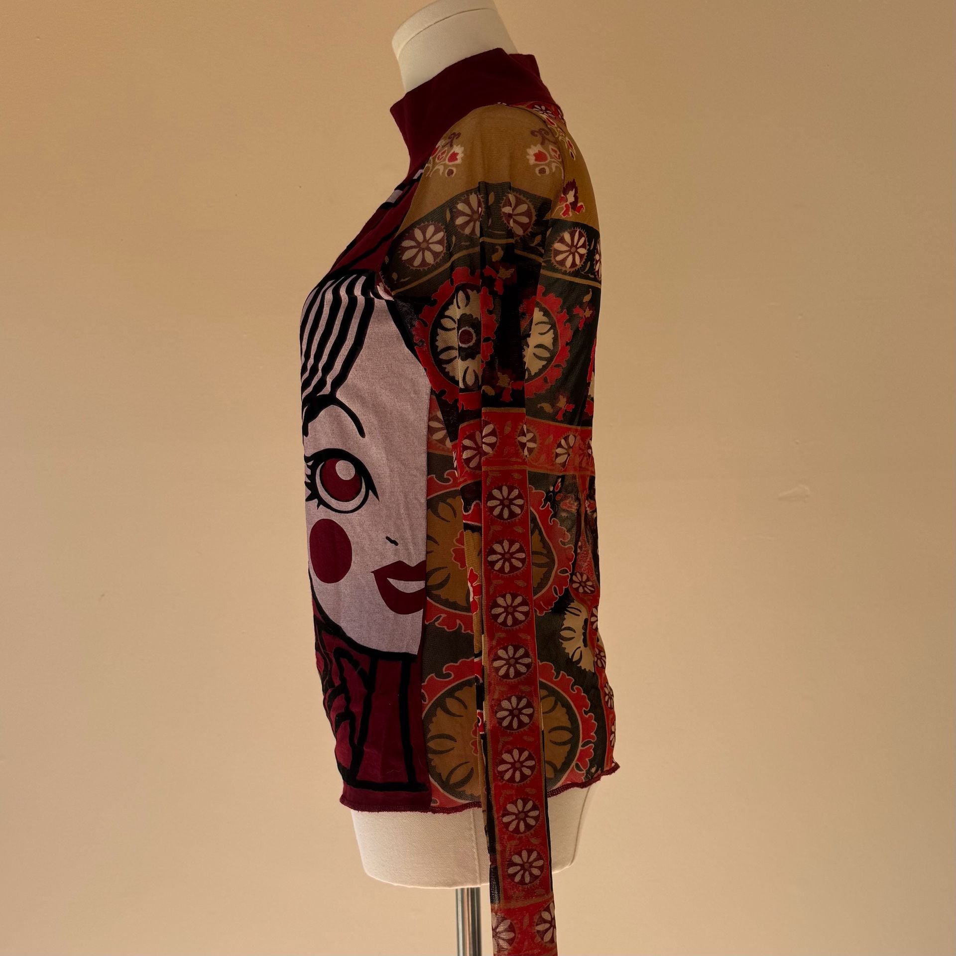 Euro Italian Graphic Turtleneck Red with Girl and Sheer Back  7