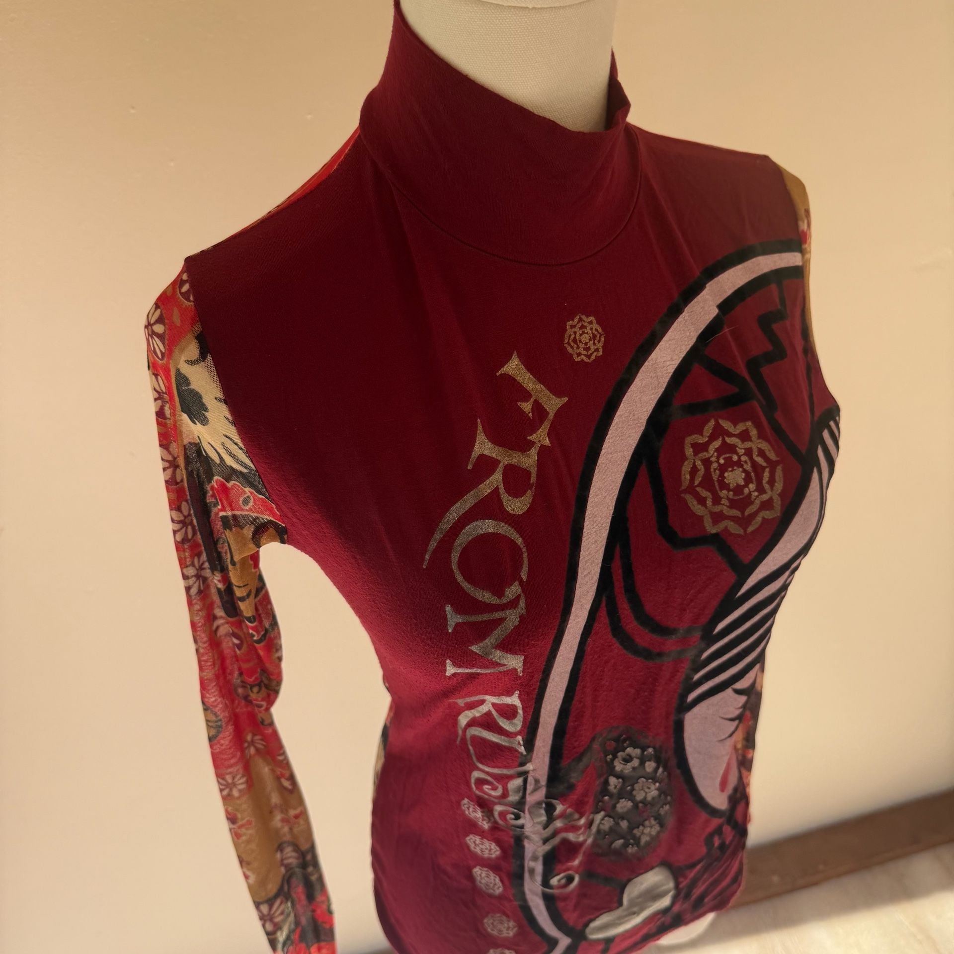 Euro Italian Graphic Turtleneck Red with Girl and Sheer Back  8