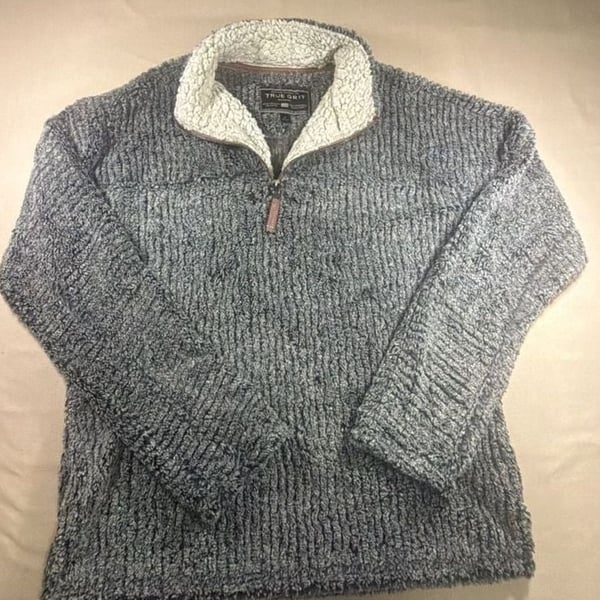 True Grit Sherpa Pullover Size M Grey Fleece 1/4 Zip Sweatshirt