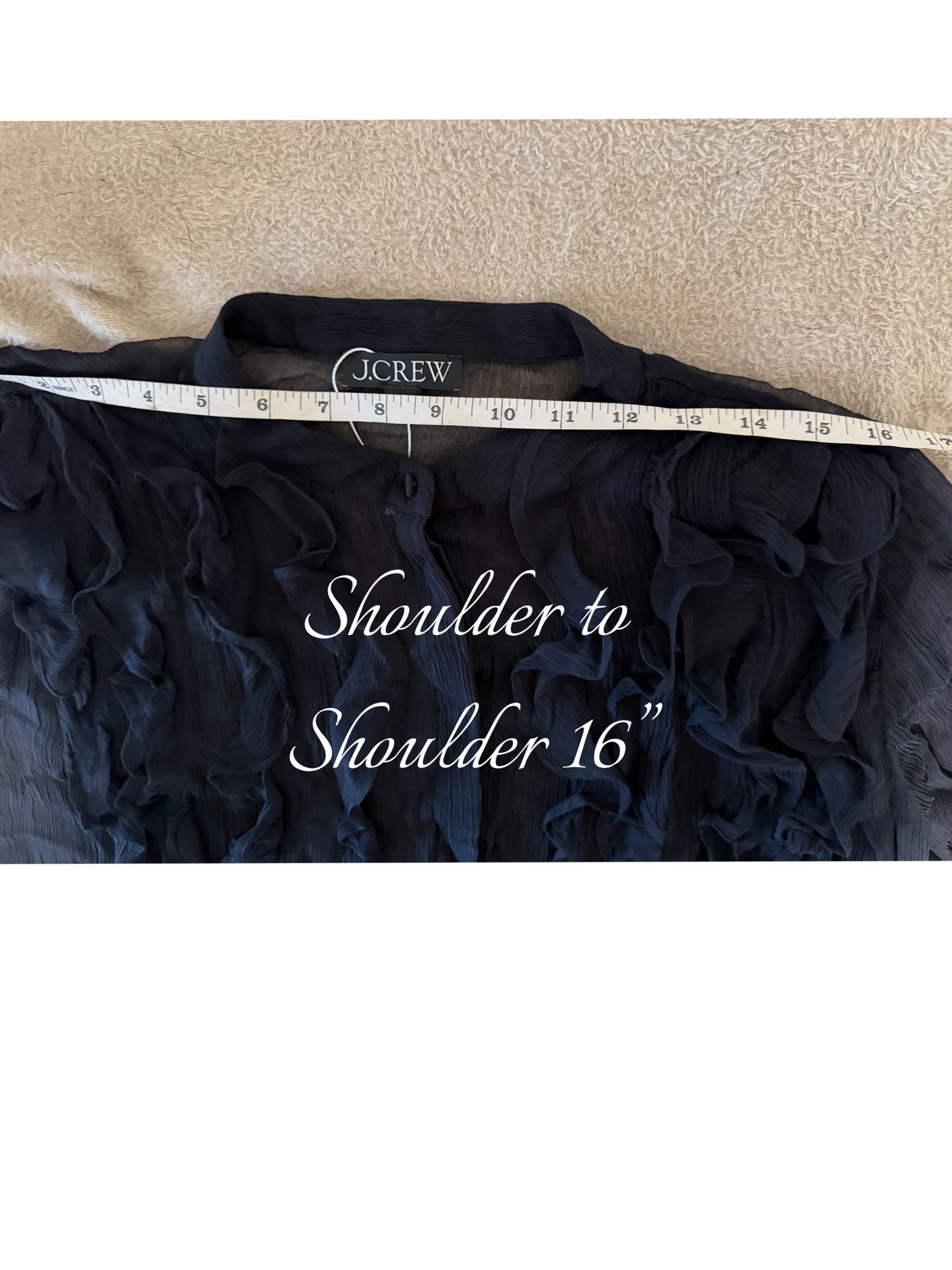 J.Crew Women’s Size 10 Black Sheer Ruffle Blouse – 100% Cupro 12