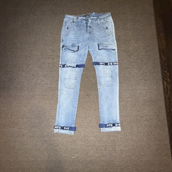 8&9 MFG Strapped Up Slim Utility Jeans Size 34 Blue