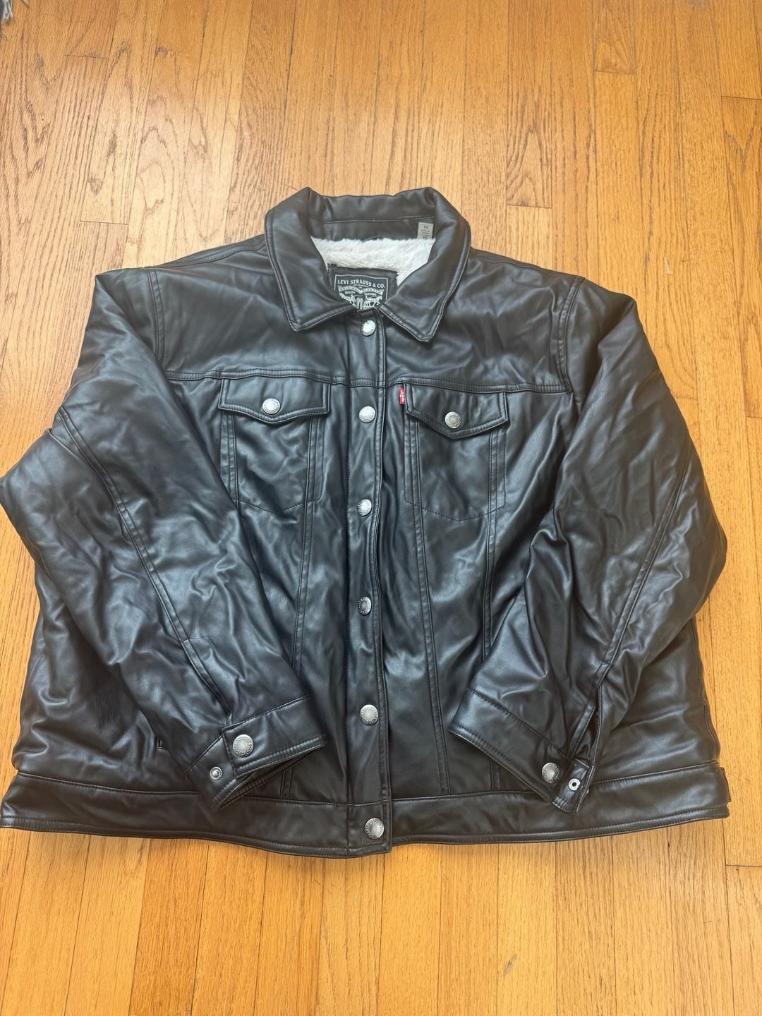 Levis Faux Leather Trucker Jacket Size 3X Black Shearling Lined 2