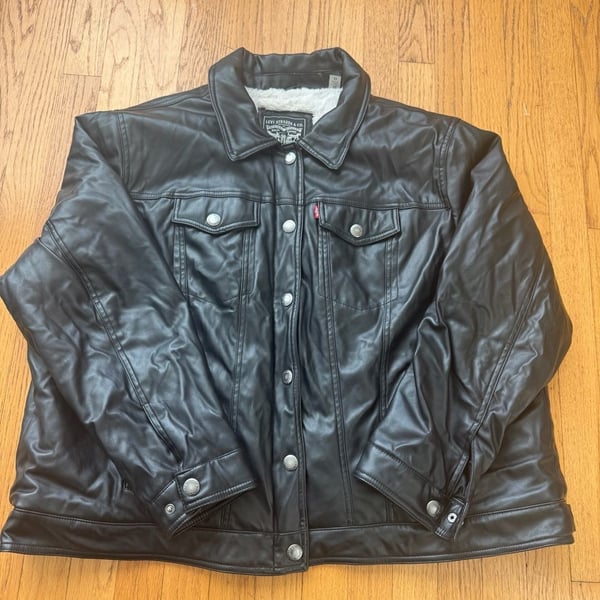 Levis Faux Leather Trucker Jacket Size 3X Black Shearling Lined