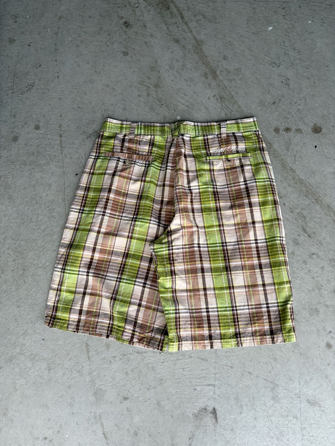 Phat Farm Plaid Shorts Size 36 Green Brown Y2K Chino Skater 2