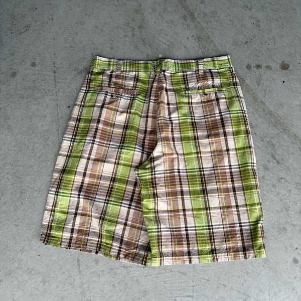 Phat Farm Plaid Shorts Size 36 Green Brown Y2K Chino Skater