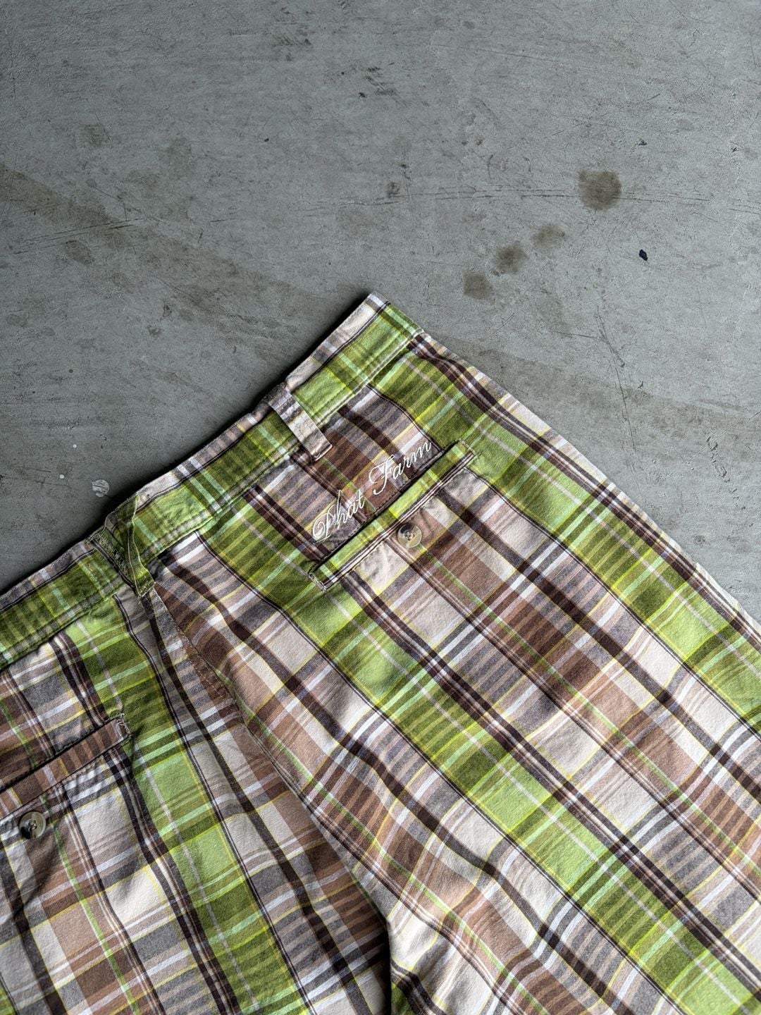 Phat Farm Plaid Shorts Size 36 Green Brown Y2K Chino Skater 3