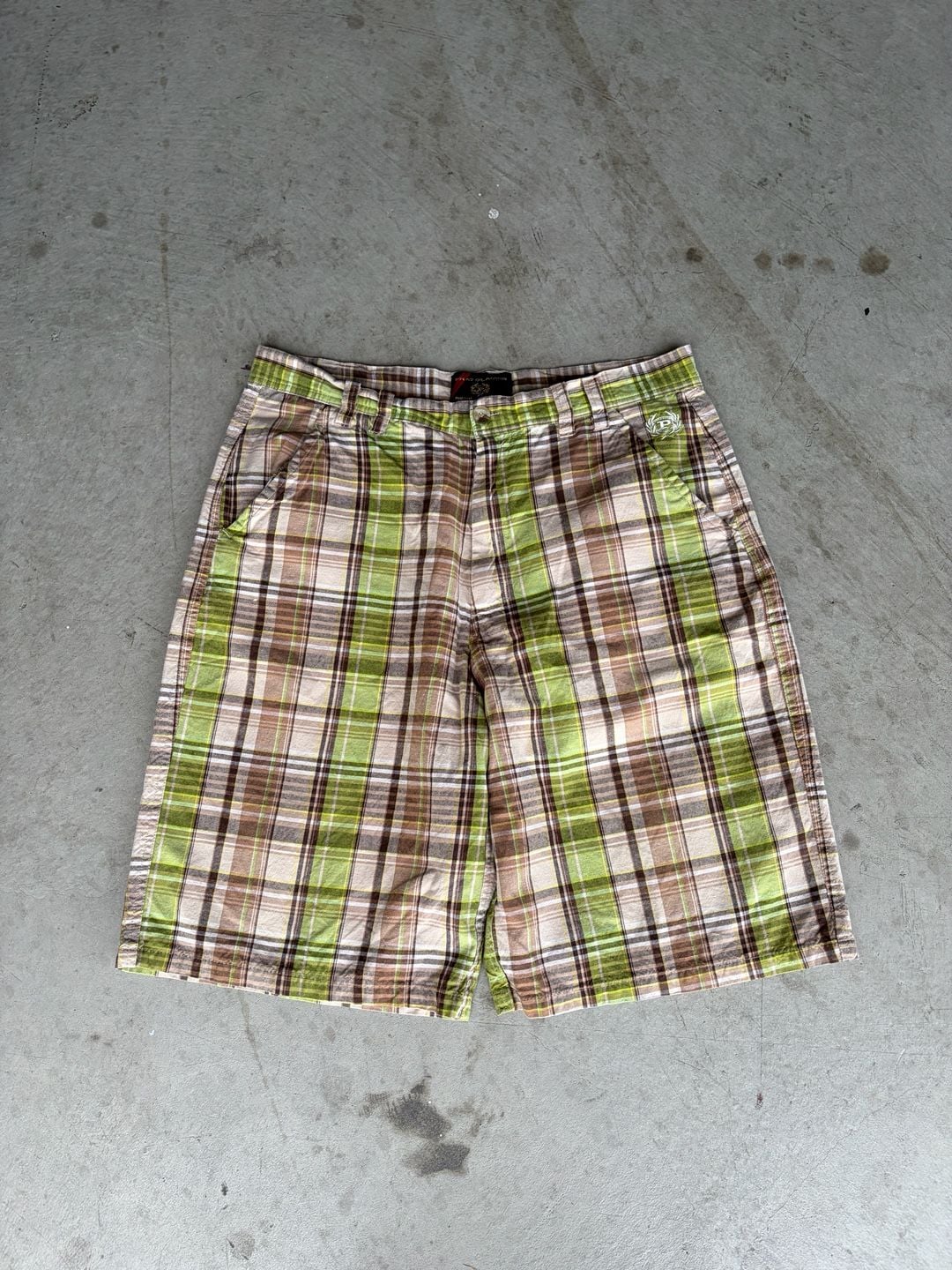 Phat Farm Plaid Shorts Size 36 Green Brown Y2K Chino Skater 4