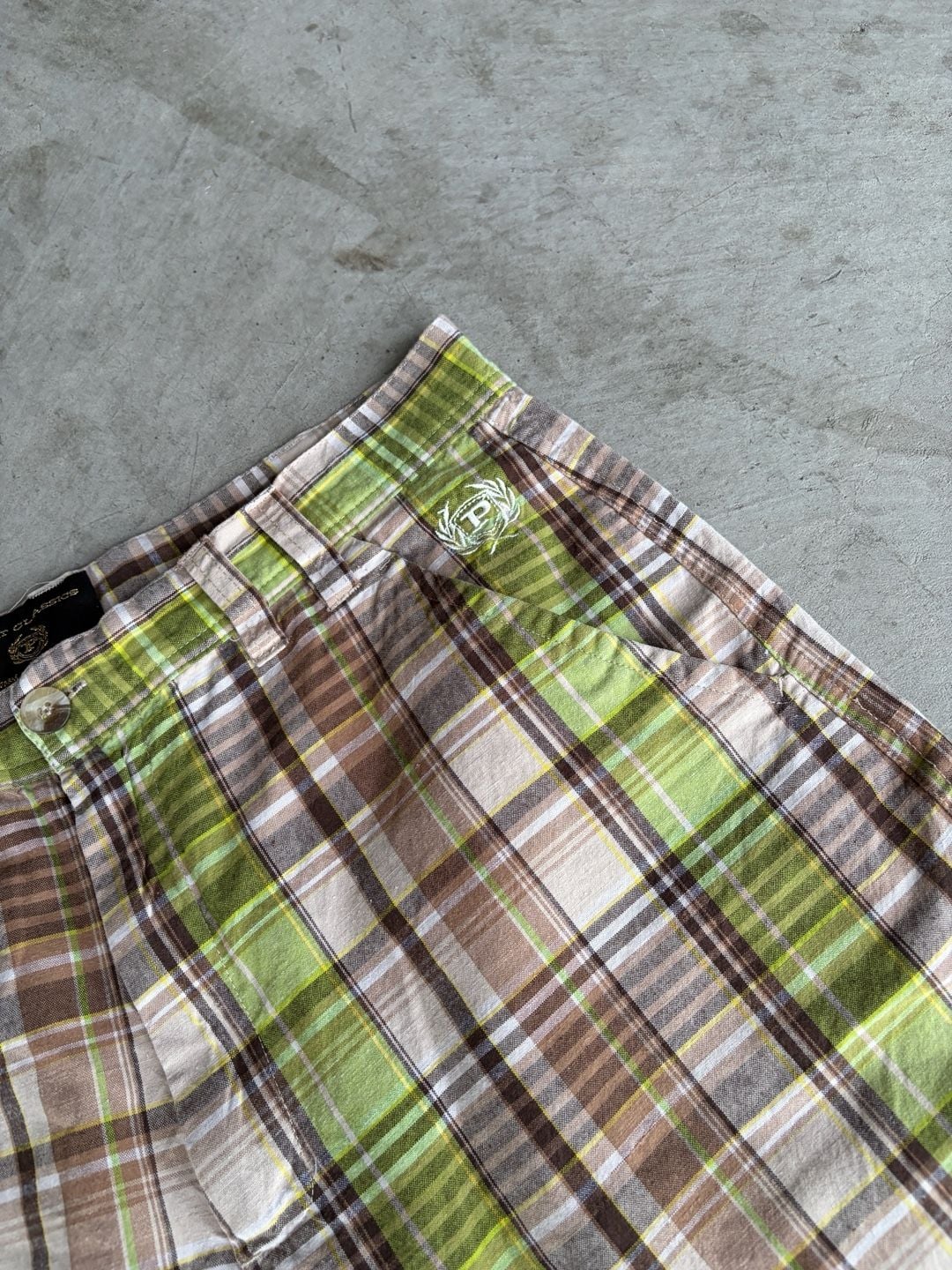Phat Farm Plaid Shorts Size 36 Green Brown Y2K Chino Skater 5