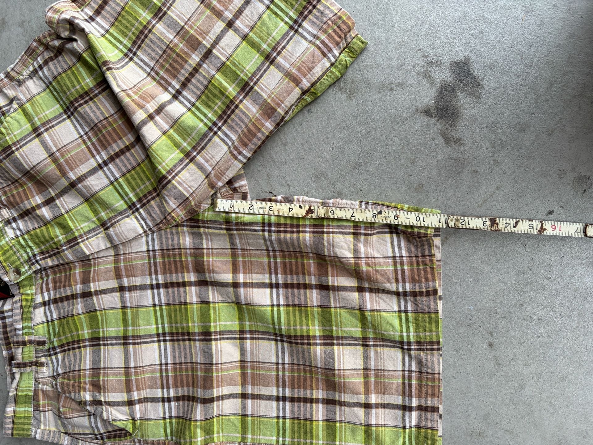 Phat Farm Plaid Shorts Size 36 Green Brown Y2K Chino Skater 8