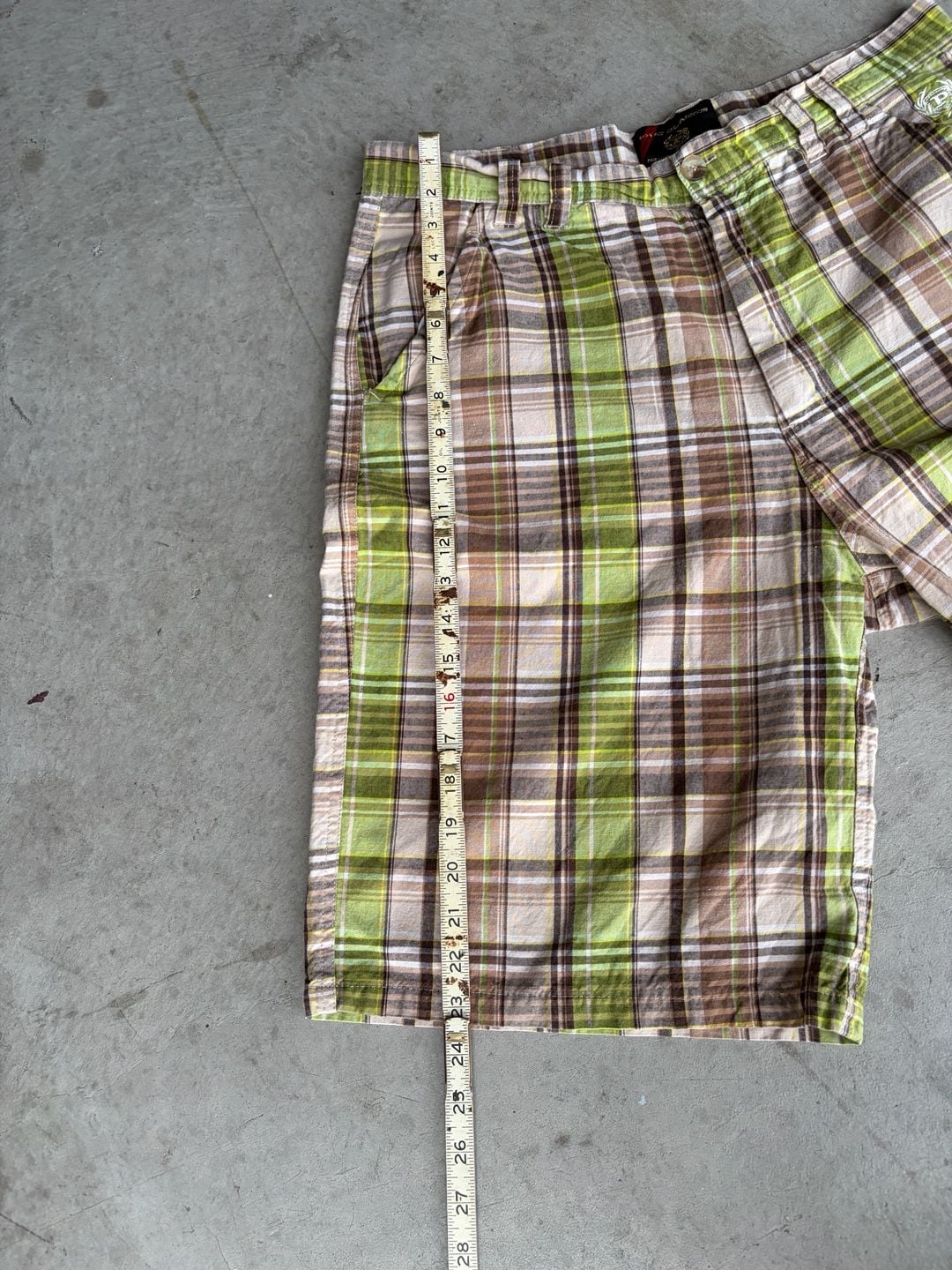 Phat Farm Plaid Shorts Size 36 Green Brown Y2K Chino Skater 9