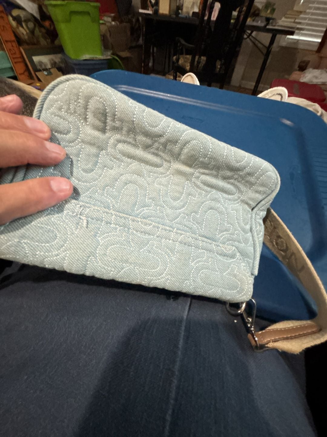 True Religion Quilted Denim Horseshoe Flap Crossbody Bag Light Blue 5