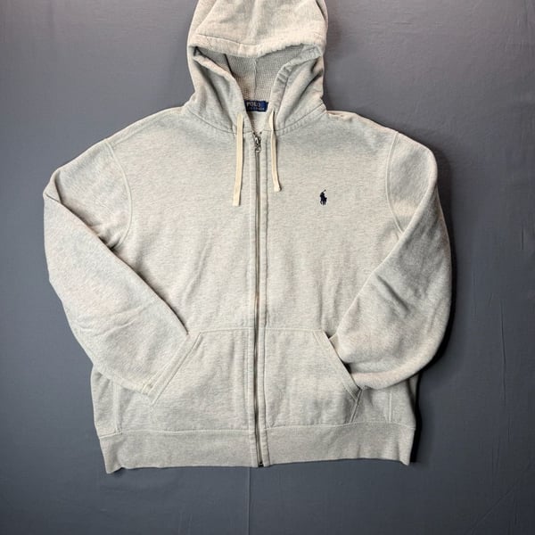 Polo Ralph Lauren Full Zip Hoodie Size XXL Gray Waffle Lined Sweatshirt