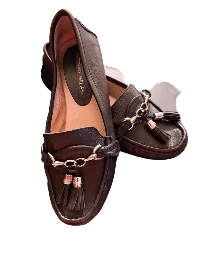 Antonio Melani Black Leather Tassel Driving Loafers 2