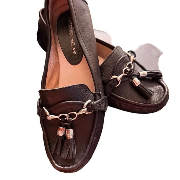 Antonio Melani Black Leather Tassel Driving Loafers