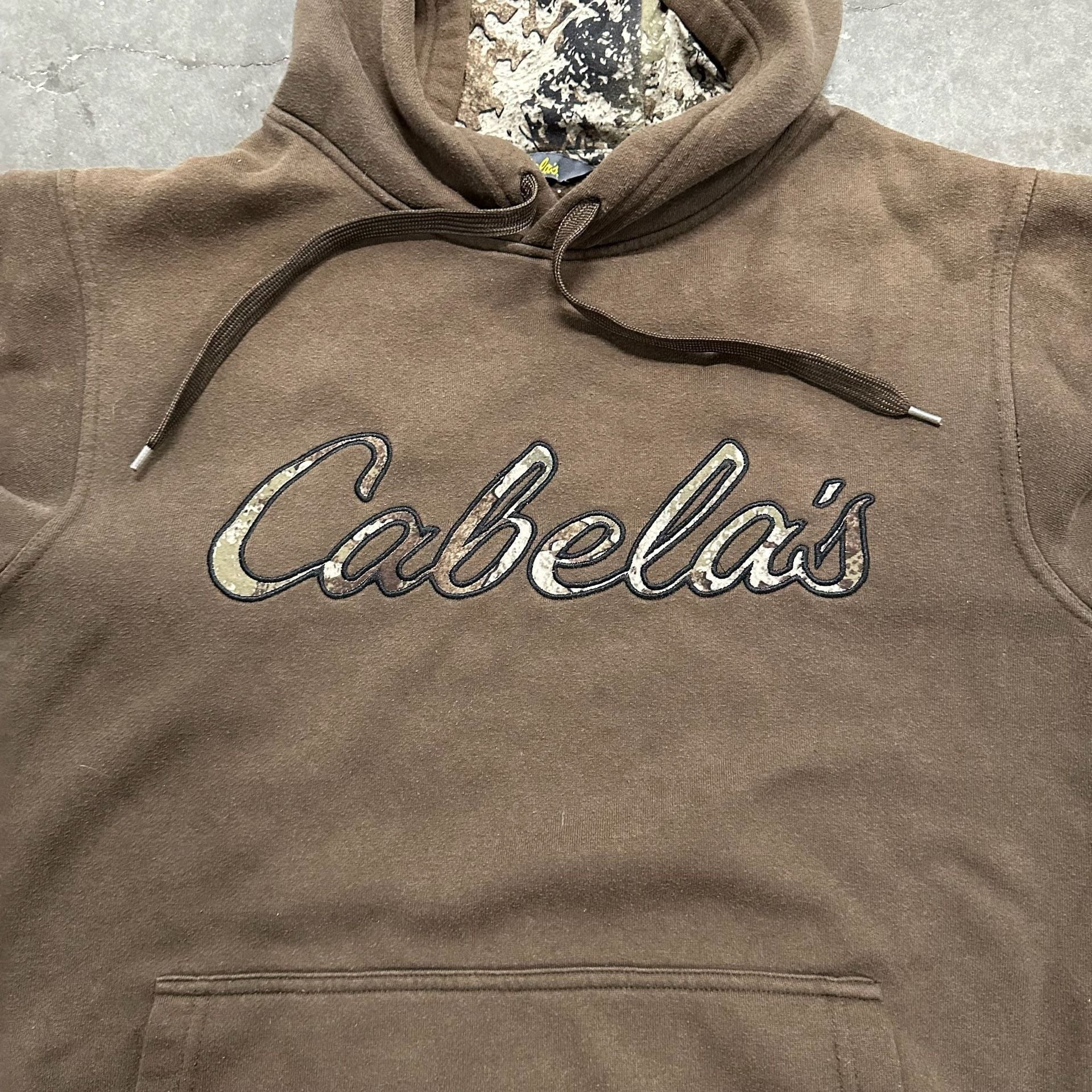 Cabela's Logo Hoodie Size S Reg Brown Camo Hood Sweatshirt 5