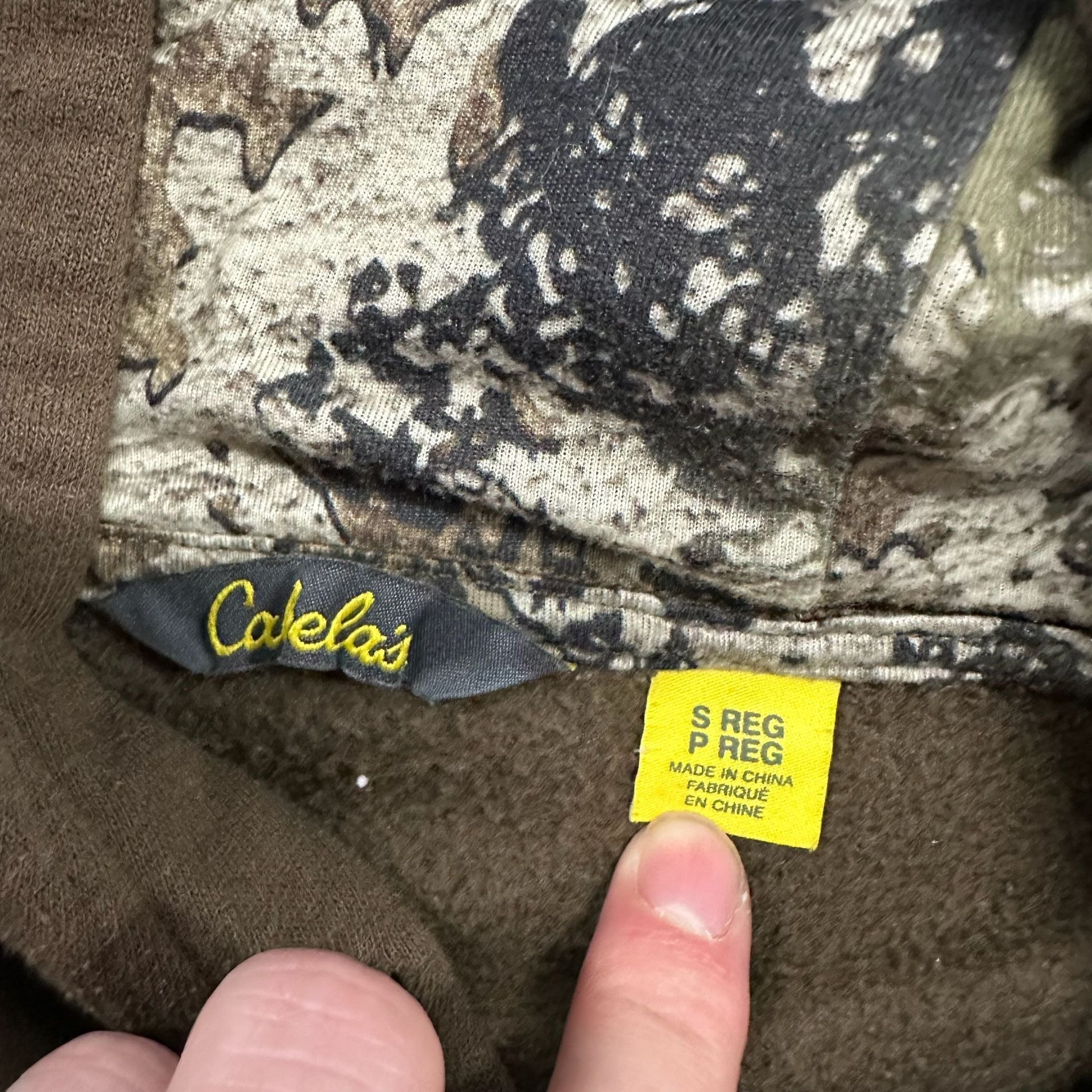 Cabela's Logo Hoodie Size S Reg Brown Camo Hood Sweatshirt 4