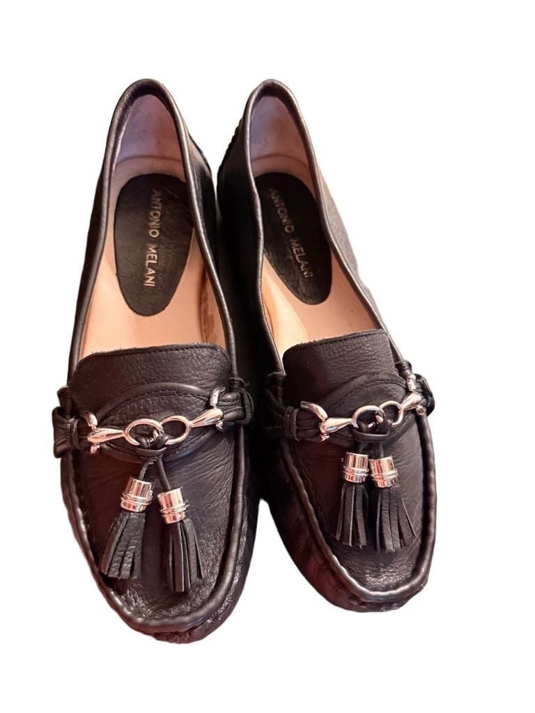Antonio Melani Black Leather Tassel Driving Loafers 3